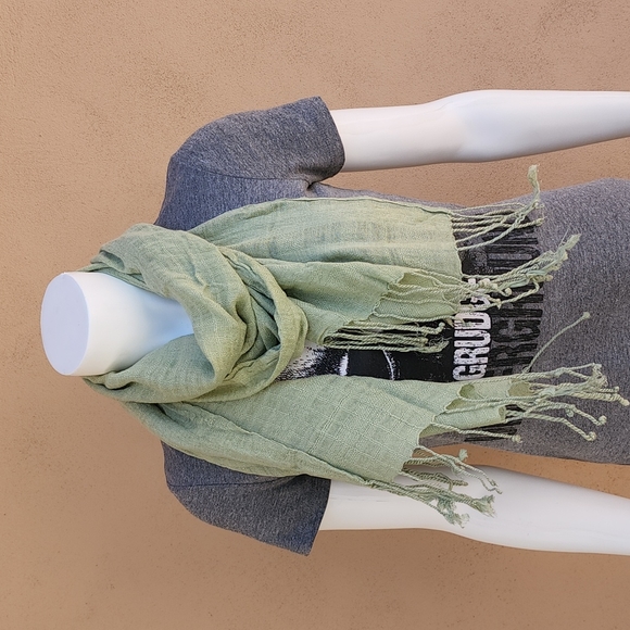 Rectangular Long Pistachio Fringed Scarf Wrap Hijab from Egypt Boho - Picture 8 of 8